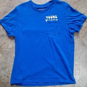 AE X Young Money American Eagle Short Sleeve Shirt Pocket Blue Men's Large Rap T
